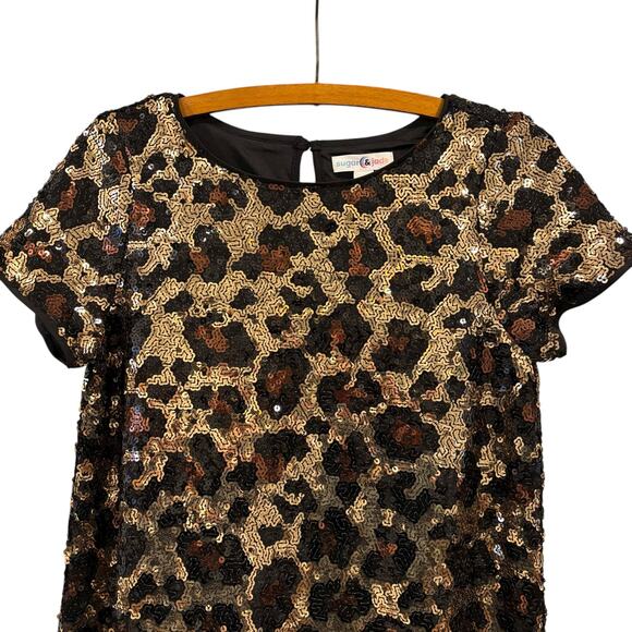 Sugar & Jade Girls Leopard Sequin Shift Dress, Size Large - Picture 3 of 7